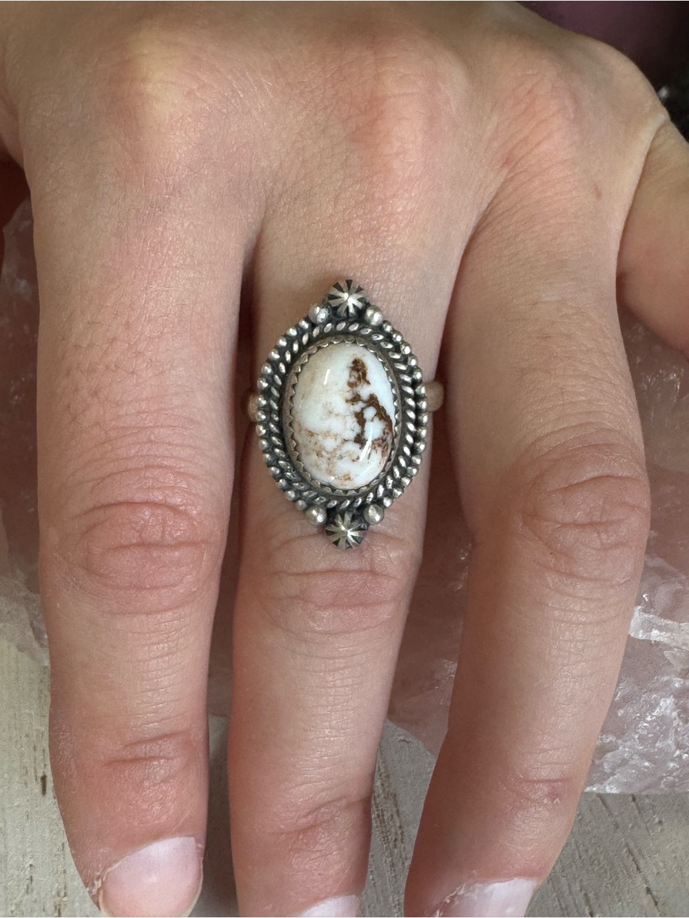 Wild Horse Stone Sterling Silver Oval Ring - Southwest Style - Adjustable 7 - 8